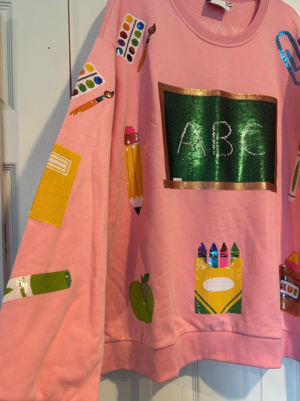 Pink Embroidered ABC Chalkboard Sweatshirt - Picture 2 of 6